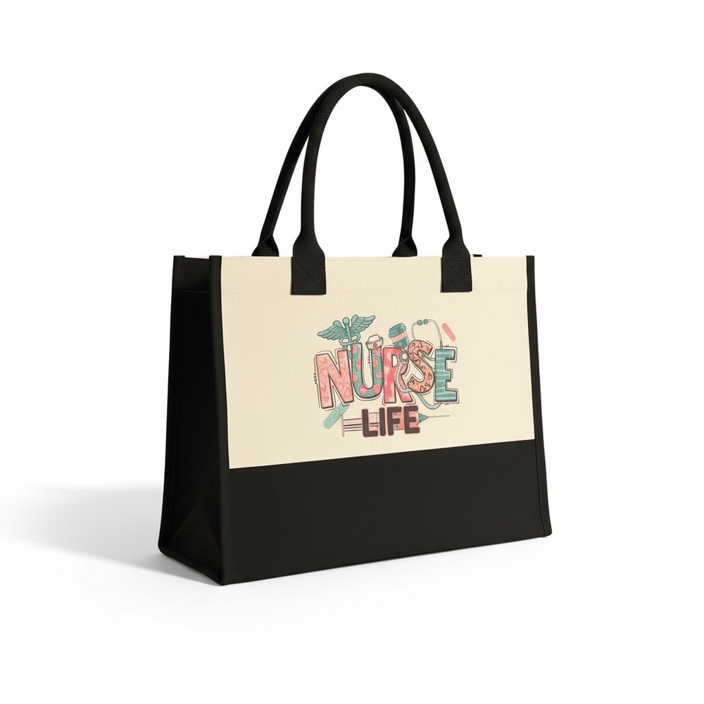 NEW Nurse Life Canvas Tote Bag - Black & Cream - Picture 2 of 3